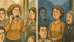 Banc: O femeie în autobuz, la telefon…