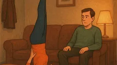 Banc: Vine acasă, soția face yoga invers